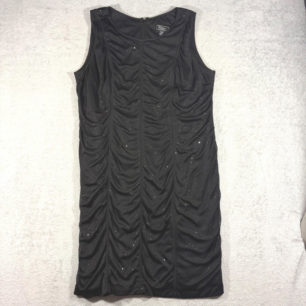 Dressbarn Collection Cocktail Dress Women 18W Black Ruched Sequin Mesh 9390W